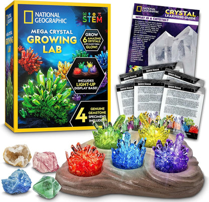 National Geographic Mega Crystal Growing Kit for Kids- Grow 6 Crystals with Light-Up Stand, Science Gifts for Kids 8-12, Crystal Making Experiment, Science Kit for Girls and Boys (Amazon Exclusive)