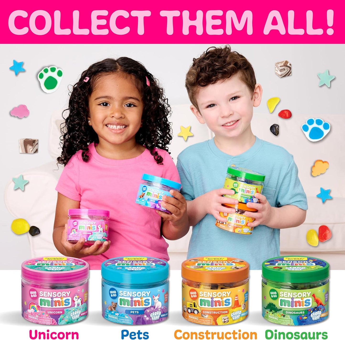 Creativity for Kids Sensory Minis Construction Kit | Cloud Clay Sensory Toy with Excavator for Kids | Spring Crafts that are Mess-Free, Screen-Free Travel Toy (Ages 3+)