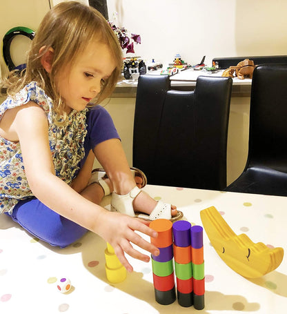TOWO Wooden Stacking Blocks Balancing Game for Children - Moon Equilibrium Game Moon Wooden Stacking Blocks and Sorting Toy for 3 Years Old- Math Educational Toys for Preschool Kids