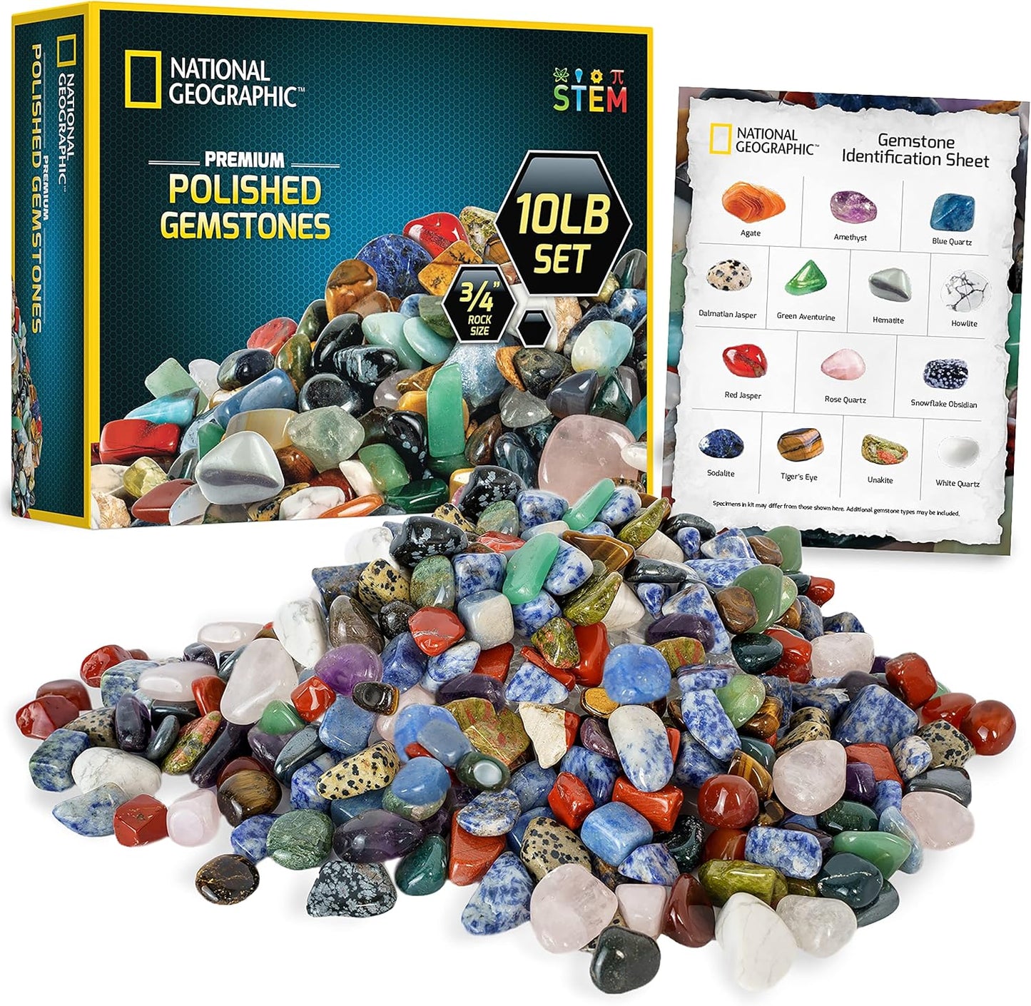 National Geographic Premium Polished Stones - 5 Pounds of 1/2-Inch Tumbled Stones and Crystals Bulk, Arts and Crafts, Rock and Mineral Kit, Rocks for Kids, STEM Toys