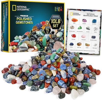 National Geographic Premium Polished Stones - 5 Pounds of 1/2-Inch Tumbled Stones and Crystals Bulk, Arts and Crafts, Rock and Mineral Kit, Rocks for Kids, STEM Toys