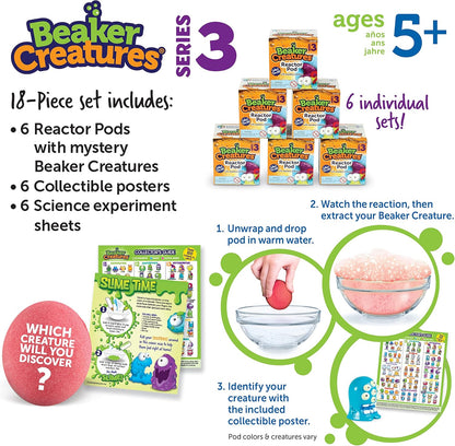 Learning Resources Beaker Creatures Series 3 - 6-Pack of Pods, Ages 5+ Science Exploration Toys, STEM Toys for Kids, Homeschool Must Haves, Science for Kids