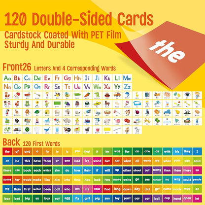 Word Building Desktop Pocket Chart, 48 CVC Words & 50 First Words, Double-Sided Tent Word Builder, Vocabulary Learning Flashcards Set for Kindergarten Reading and Spelling