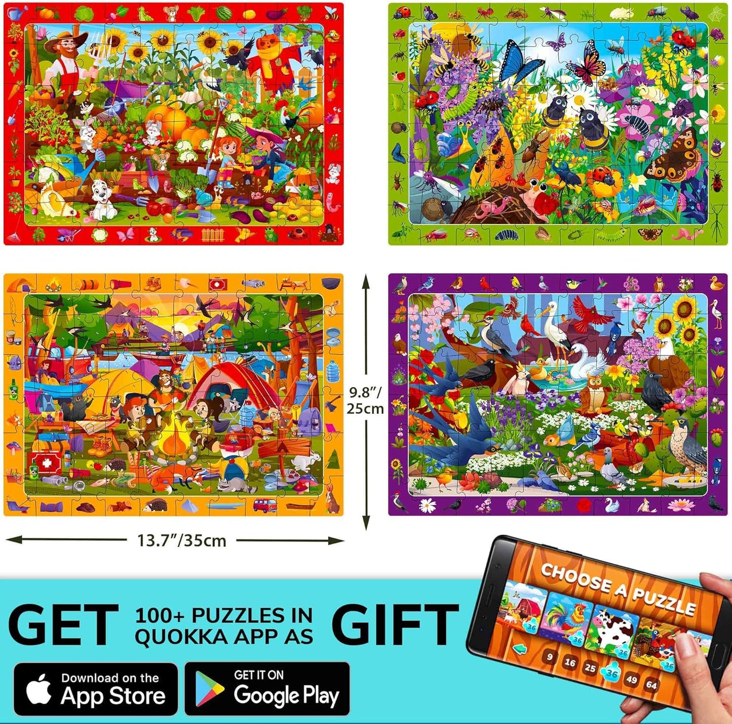 QUOKKA Puzzles for Kids Ages 4-6 - 4 x 60 Puzzles for Toddlers 5-8 - Educational Search & Find Toy for 8-10 yo for Learning Forest Polar, USA National Park Animals & City Life