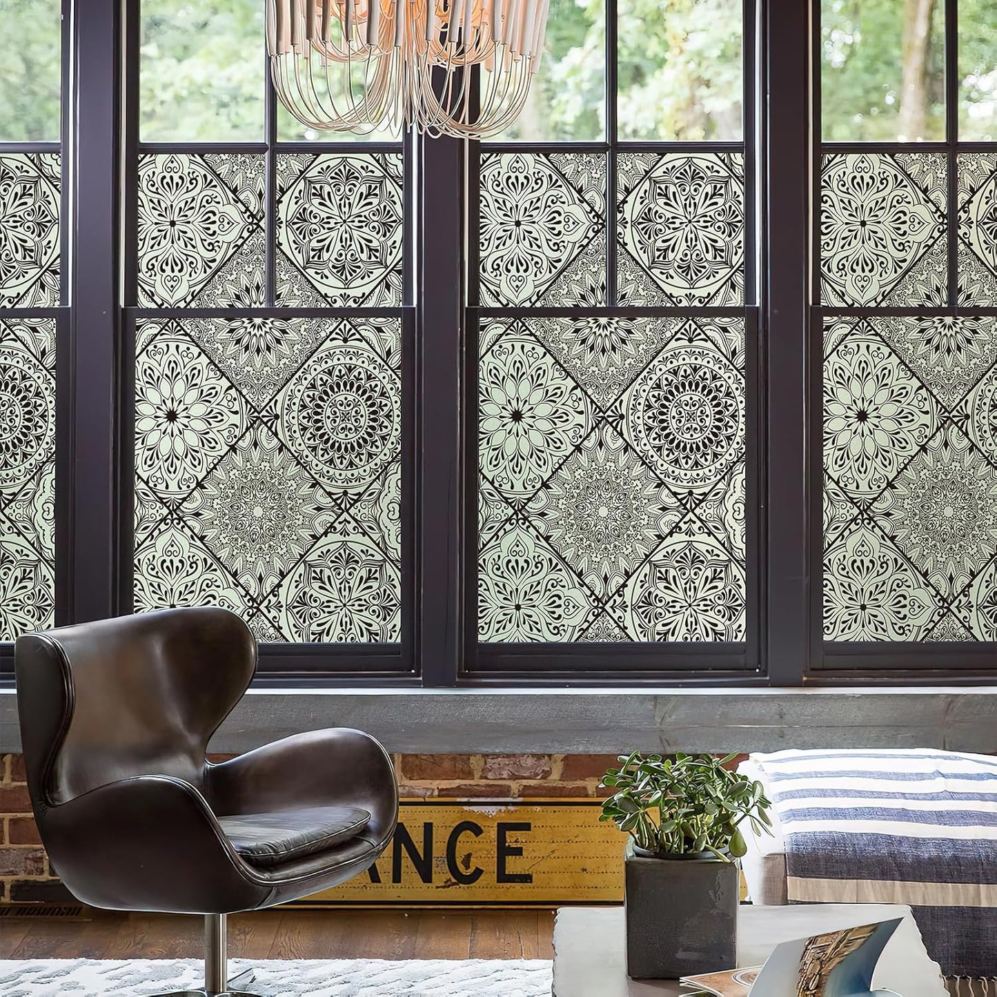 DKTIE Wooden Blinds Pattern Decorative Window Privacy Film, Sun Blocking Heat Control, Static Cling No Glue, with Installation Tools, Stained Glass Window Film (S531, 17.7" x 78.7")