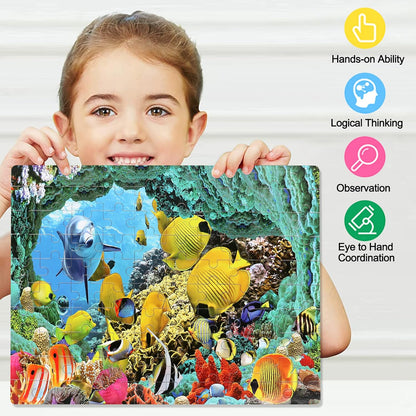 LELEMON 100 Pieces Jigsaw Puzzles in a Metal Box for Kids Age for 4-8 Boys Girls Toy Puzzles Construction Site Vehicles Children Learning Educational Puzzles Toys