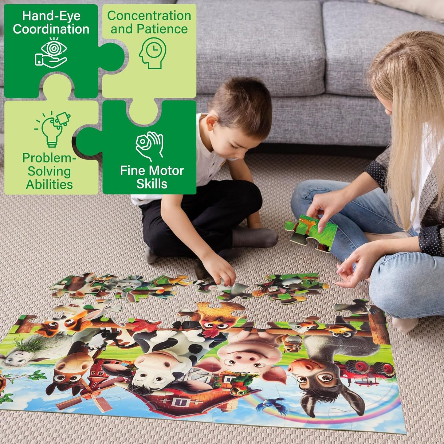 BenBen Floor Puzzles for Kids, 48 Piece 2 x 3 feet Farm Animals Puzzles for Kids Ages 4-6, Large Jigsaw Puzzles for Toddlers, Birthday Gift for Girls Boys