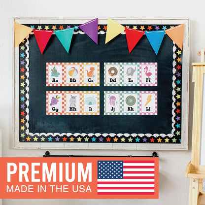Hadley Designs Alphabet for Classroom Wall Decor - ABC Posters for Classroom Wall Chart Preschool & Kindergarten, ABC Letters & Number Line Elementary, Alphabet Cards, Varsity Letter Classroom Decor