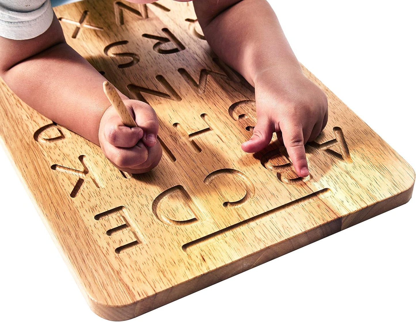 Montessori & Me Wood Alphabet Tracing Board Montessori Letters - Wooden Large Print Letters for Toddler to Preschool - Reversible Uppercase and Lowercase