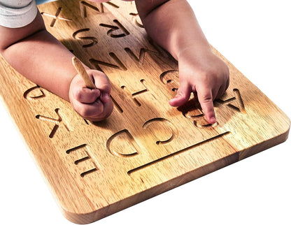 Montessori & Me Wood Alphabet Tracing Board Montessori Letters - Wooden Large Print Letters for Toddler to Preschool - Reversible Uppercase and Lowercase