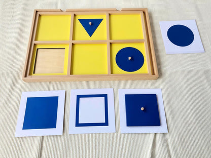 Premium Montessori Large Geometric Demonstration Tray 17.7in, Beechwood Sensorial Materials for Kids, Wooden Geometry Puzzle with 6 Shapes, Preschool Homeschool Learning Toys Toddlers Shape Sorter