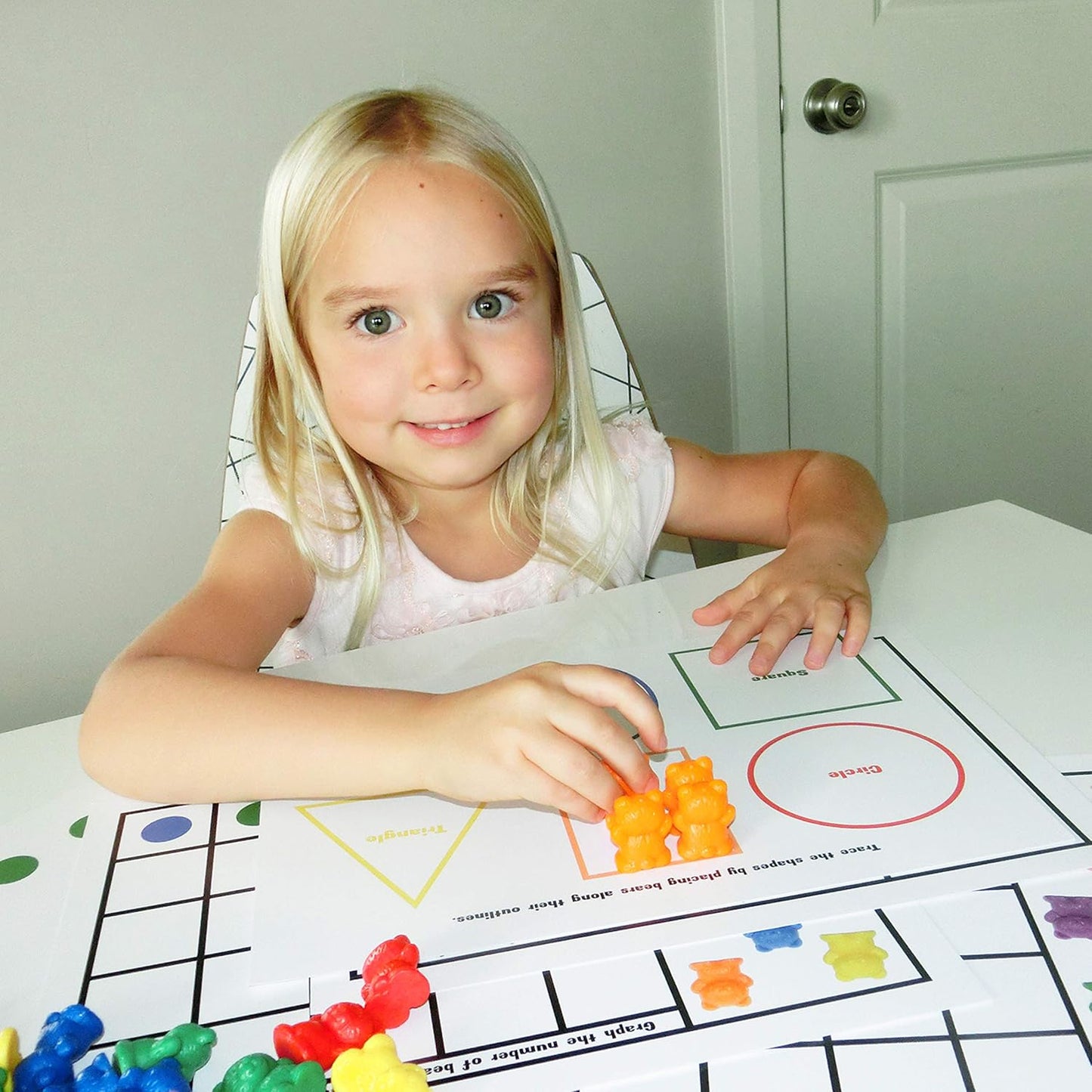 Legato Counting Bear Activity Sheets and eBook; 20 Large, Glossy Card Stock Sheets (each 8.5" x 11"); Helps with Patterns, Graphing, Colors, and More! Use with any 1" bear manipulative with 6 colors.