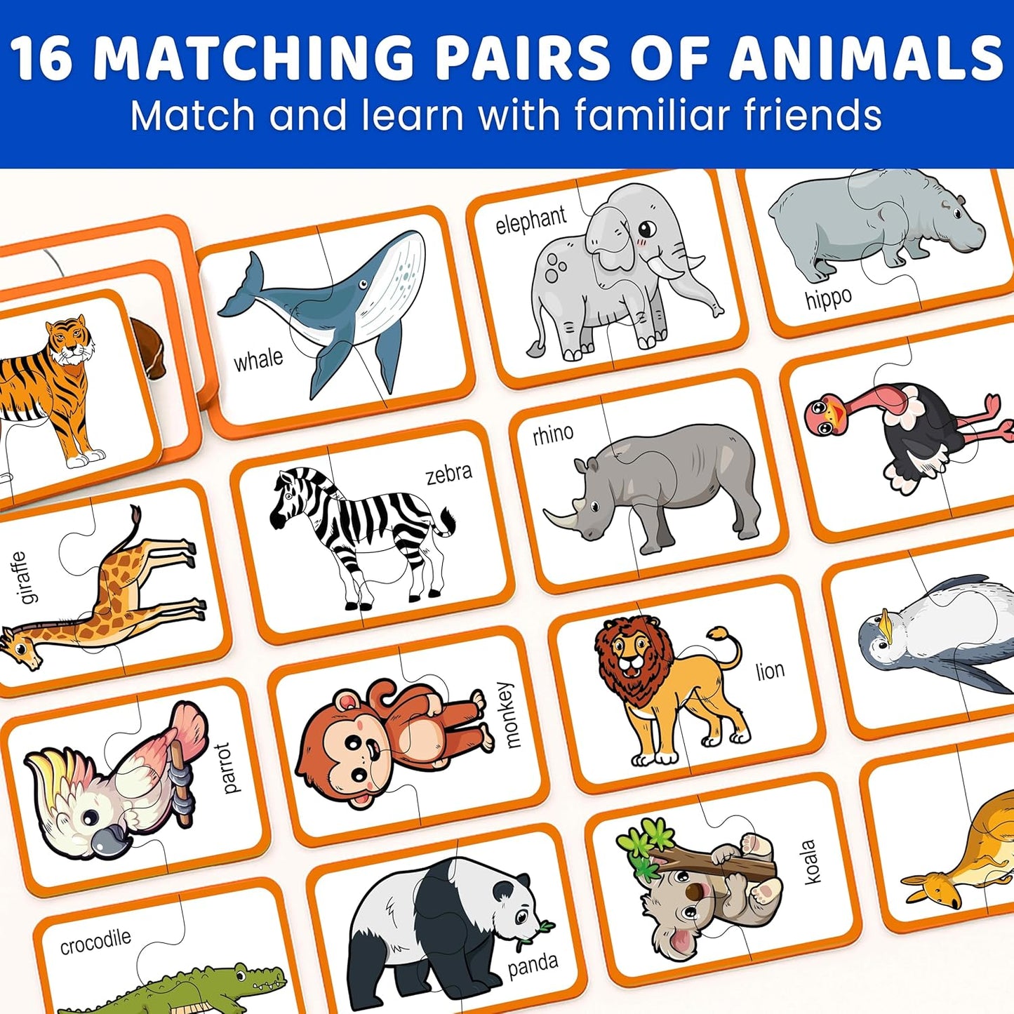 QUOKKA Toddler Puzzles Ages 2-4 – 100% Self-Correcting 16 Matching Pairs of Wood Animals – Educational Toddler Puzzles Ages 1-3 with 32 Pieces - Memory Matching Games for 3-5 Years Old Boys and Girls