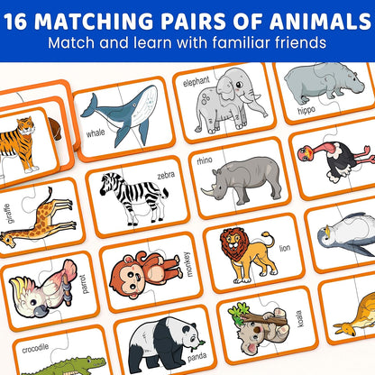 QUOKKA Toddler Puzzles Ages 2-4 – 100% Self-Correcting 16 Matching Pairs of Wood Animals – Educational Toddler Puzzles Ages 1-3 with 32 Pieces - Memory Matching Games for 3-5 Years Old Boys and Girls