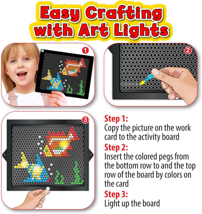Small World Toys Art Lights, Montessori Light-Up Peg Board for Kids, STEM Educational Retro Toy with 12 Templates & 288 Bright Pegs, Creative Hands-On Activity for Fine Motor Skills, Gift for Ages 4+
