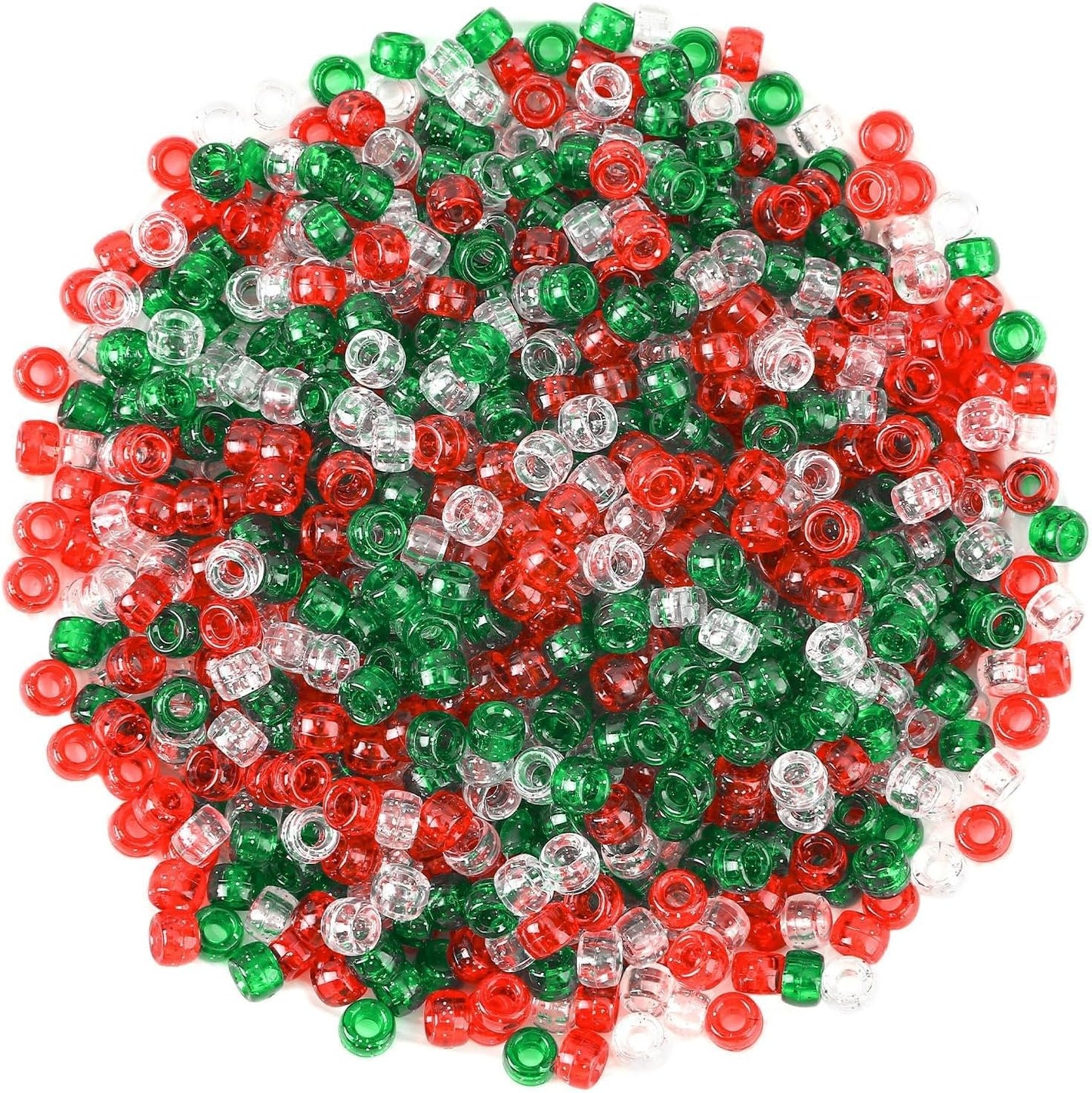UPINS 1200Pcs Christmas Pony Beads Friendship Plastic Small Hair Beads Red Green White Pony Beads for Necklace Supplies (Christmas)