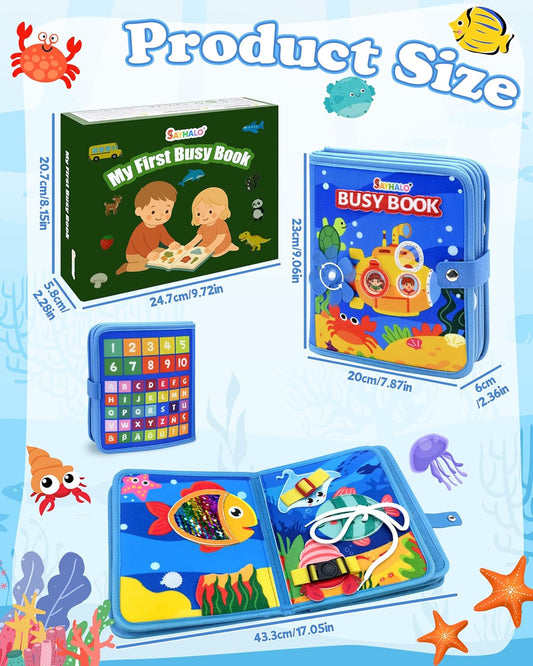 Ocean Busy Book for Toddlers 1-3, Montessori Quiet Book with Sea Animals, Fine Motor Skills Activities, Educational Travel Toy for 1 2 3 Year Old Boys Girls, Soft Felt Learning Toy for Travel