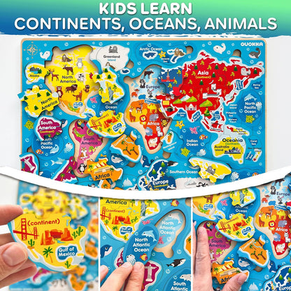 QUOKKA Puzzles for Kids Ages 4-6 - Realistic USA Map Wooden Puzzles for Toddlers 3-5 - Montessori Wood Educational Toys for 2-4 Years Old - United States Geography Learning Games for Kids 6-8