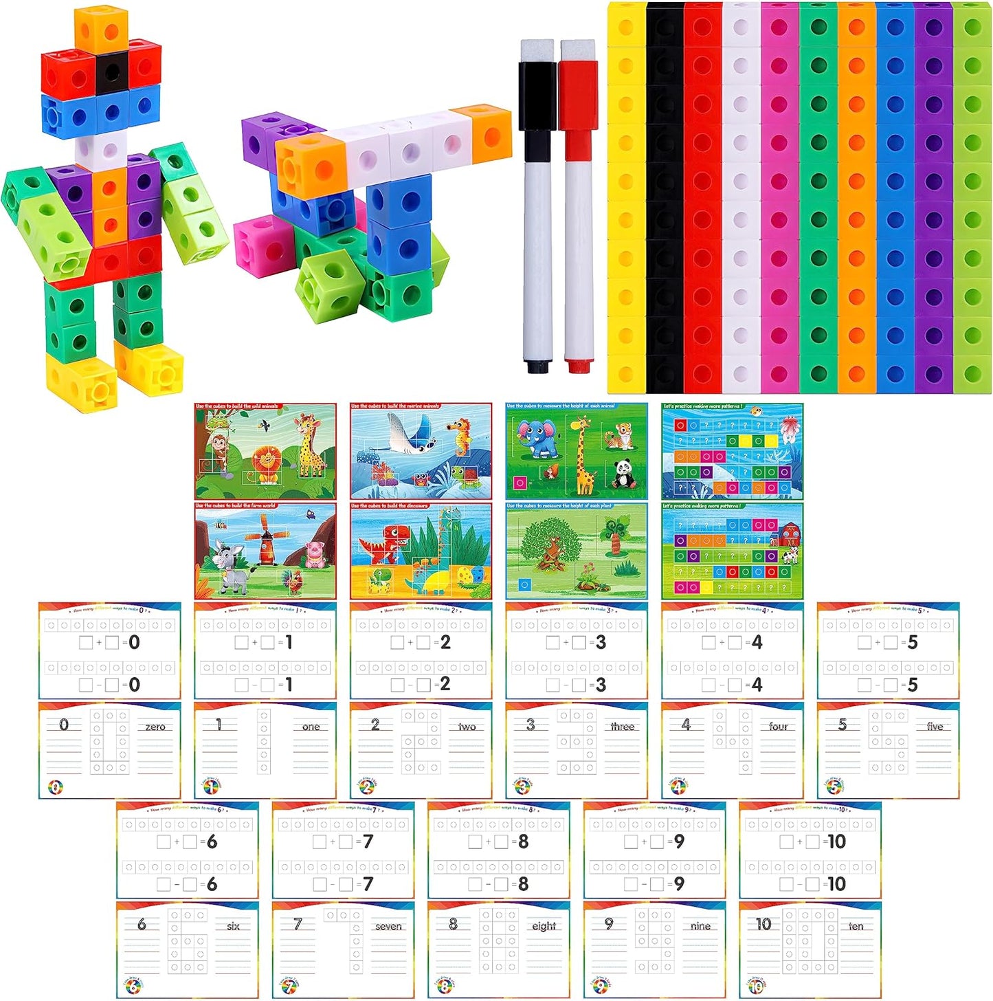 SpriteGru Math Linking Cubes, Math Cubes Manipulatives with Activity Cards Linking Cube Math Counters for Kids Kindergarten Learning Activities