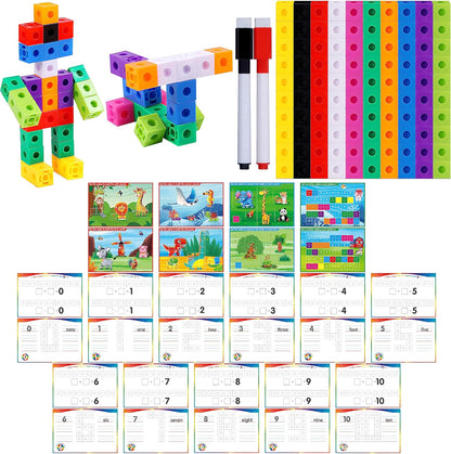 SpriteGru Math Linking Cubes, Math Cubes Manipulatives with Activity Cards Linking Cube Math Counters for Kids Kindergarten Learning Activities