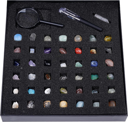 Rock Collection Starter Kit, 43 Pcs Rocks, Gemstones & Crystals Assorted Kit with Guide, Minerals Geology Education Science Gift for Adults Kids