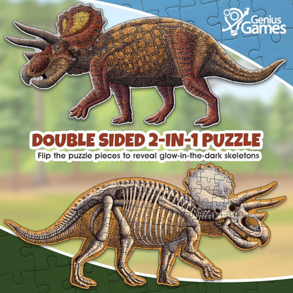 Tyrannosaurus Rex Dinosaur Jigsaw Puzzle | 100-Piece Double Sided Floor Puzzle with Glow-in-The-Dark Skeleton On Other Side | 4 FT Scientifically Accurate Dino Illustration | Educational Toy for Kids