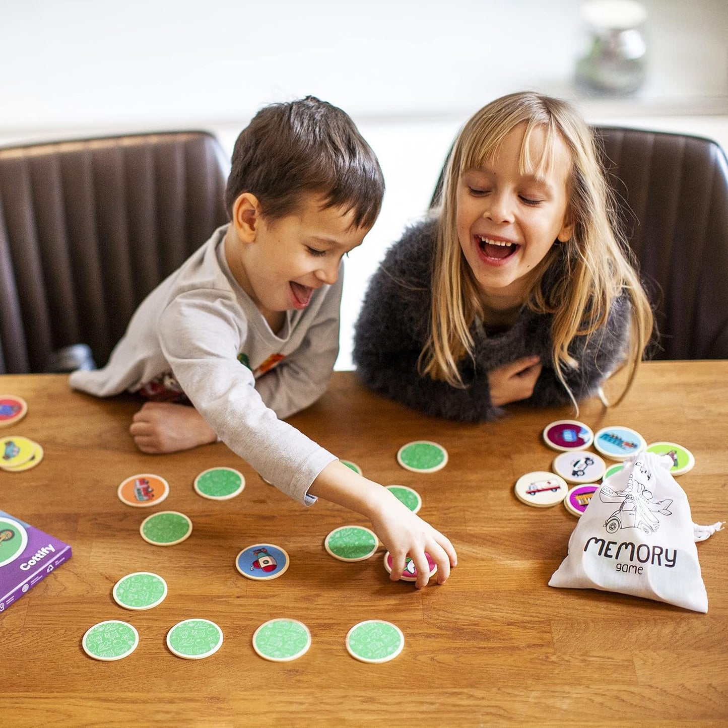 Montessori-Inspired Wooden Matching Game for Toddlers 2-4 Years - Durable, Scratch-Resistant 36 Card Set, Includes Carry Bag - Memory Game for Toddlers 2-4 Years - Cognitive Verbal Skills Development