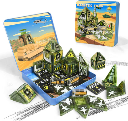 40PCS Mini Magnetic Tiles – City Road Building Blocks Set in Iron Case, Portable STEM Travel Toys for Toddlers, Quiet On-the-Go Activities & Preschool Learning for Kids