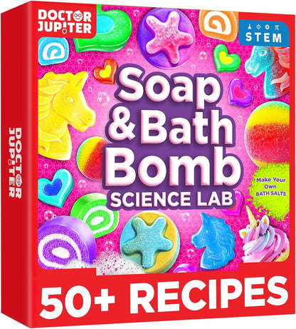 Doctor Jupiter Glam Science, DIY Makeup Craft Kit for Girls Ages 6+ | 50+ Beauty Recipes - Make Your Own Makeup, Perfume, Lip Gloss, Bath Bomb| Birthday Gift Ideas for 6-7-8-9-10-11-12 Year Olds