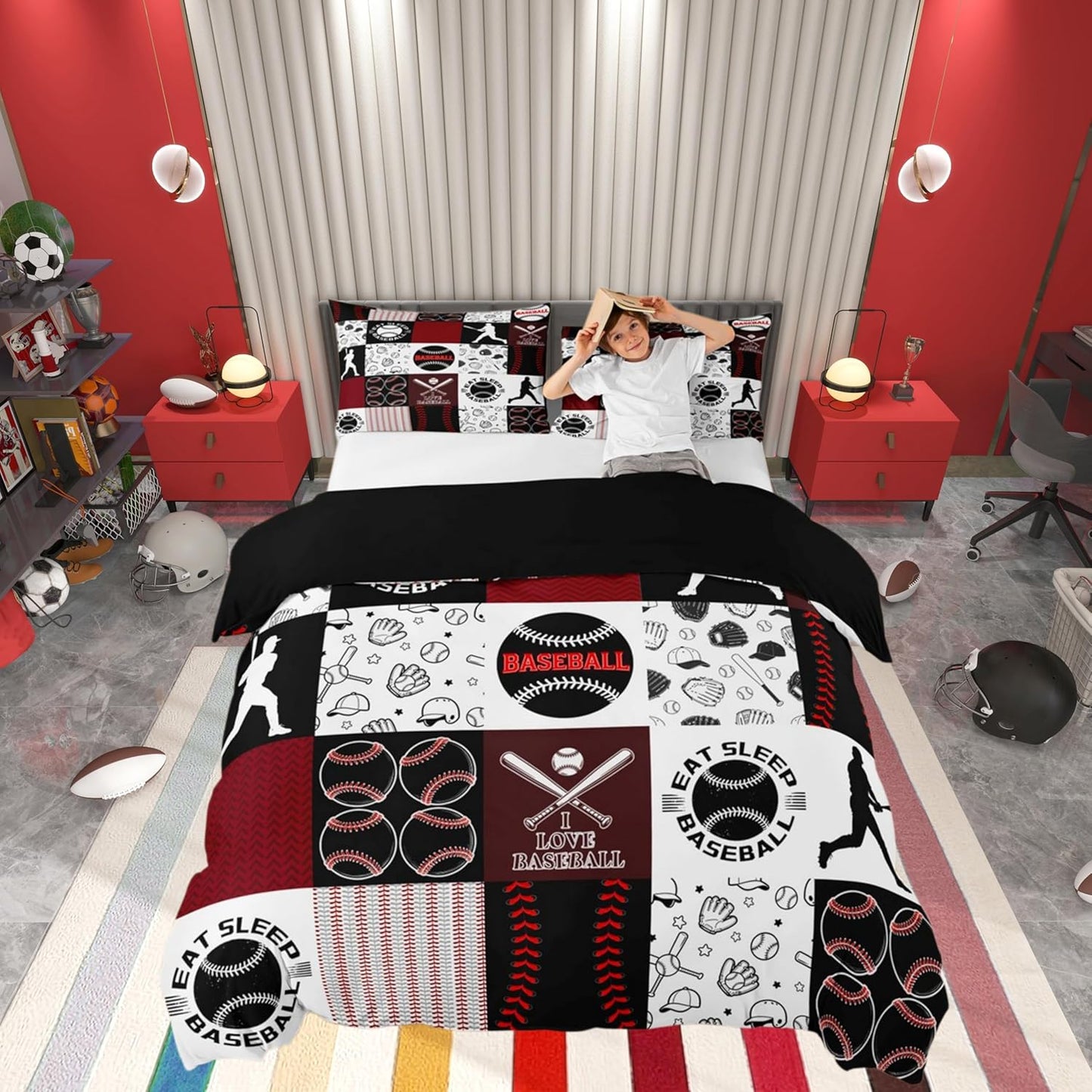 Drum Kit Duvet Cover,Kids Musical Instruments Bedding Set,Rock Music Comforter Cover for Boys Girls Room Decor,Neon Lighting Lightweight Bedspread Cover Twin Size with 1 Pillow Case(No Comforter)