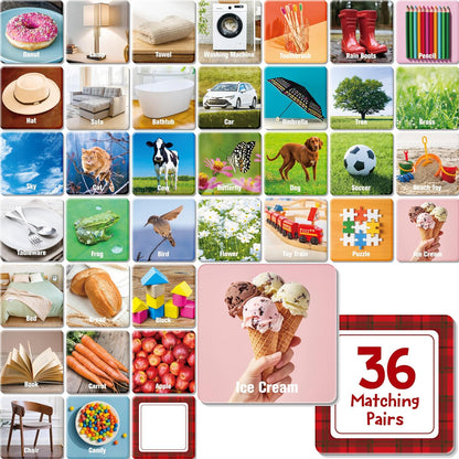 Memory Matching Game, 72 PCS Sight Words Matching Cards for Kids, 36 Pairs Memory Cards, Educational Toy for Children to Learn Sight Words 5+ Years Old