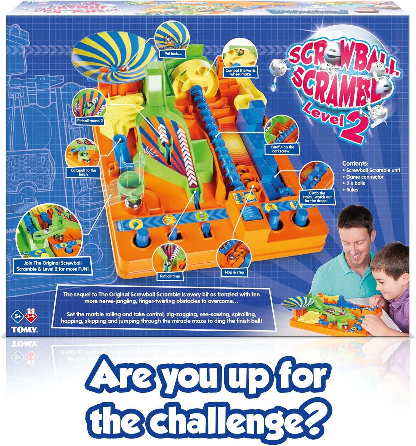 TOMY Screwball Scramble Level Up Marble Maze - Vertical Beat-The-Clock Marble Run Game - Skill & Dexterity Challenge - 1–4 Players - Ages 5+