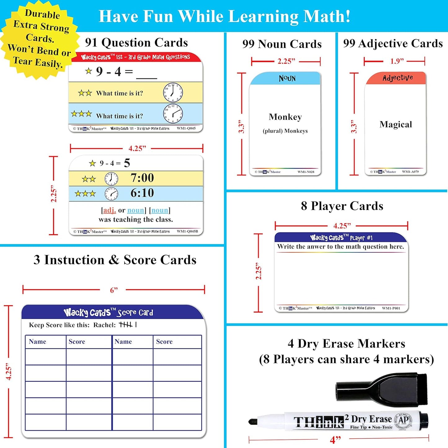 Think2Master Wacky Cards Practicing Math Including Addition, Subtraction & Multiplication.