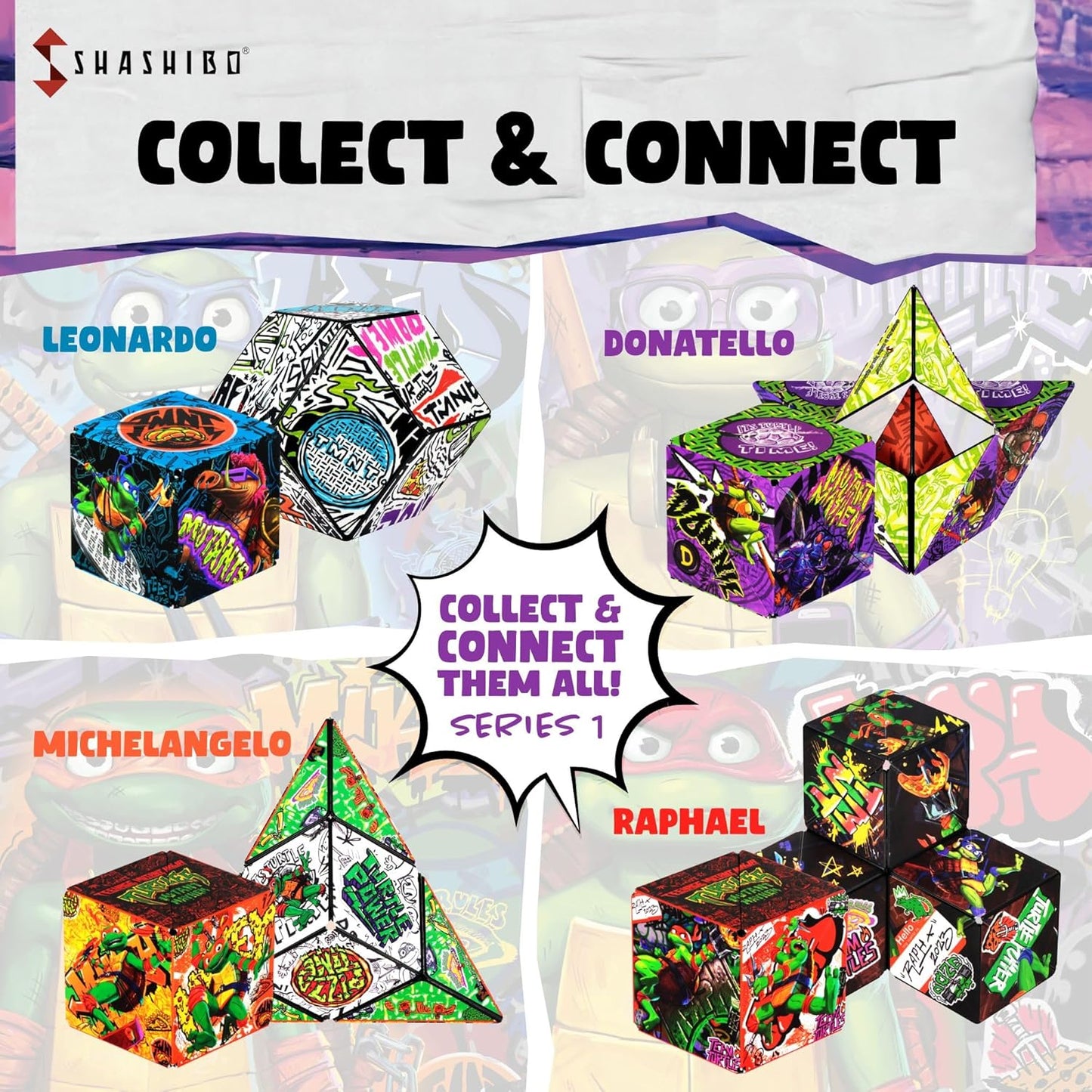 SHASHIBO Teenage Mutant Ninja Turtles Shape Shifting Box - STEM Magnetic Fidget Cube that Transforms Into Over 100 Shapes, Download Fun in Motion Toys Mobile App (Raphael)