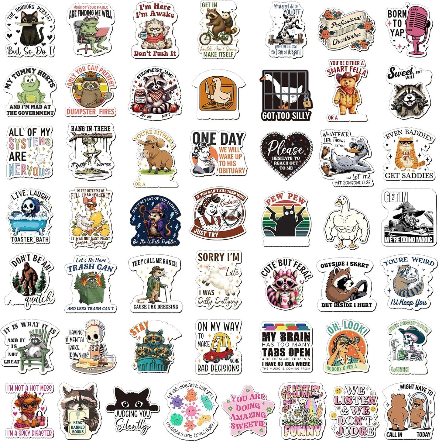 Xuhal 50 Pcs Funny Fridge Magnets Bulk Reusable Expressions Cute Animal and Words Refrigerator Magnets for Adults Home Office Kitchen Decoration (Classic Style)