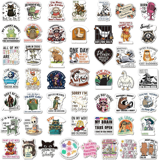 Xuhal 50 Pcs Funny Fridge Magnets Bulk Reusable Expressions Cute Animal and Words Refrigerator Magnets for Adults Home Office Kitchen Decoration (Classic Style)
