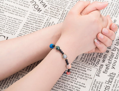 Fesciory Women Solar System Bracelet Universe Galaxy The Eight Planets Guardian Star Natural Stone Beads Bracelet Bangle Gifts