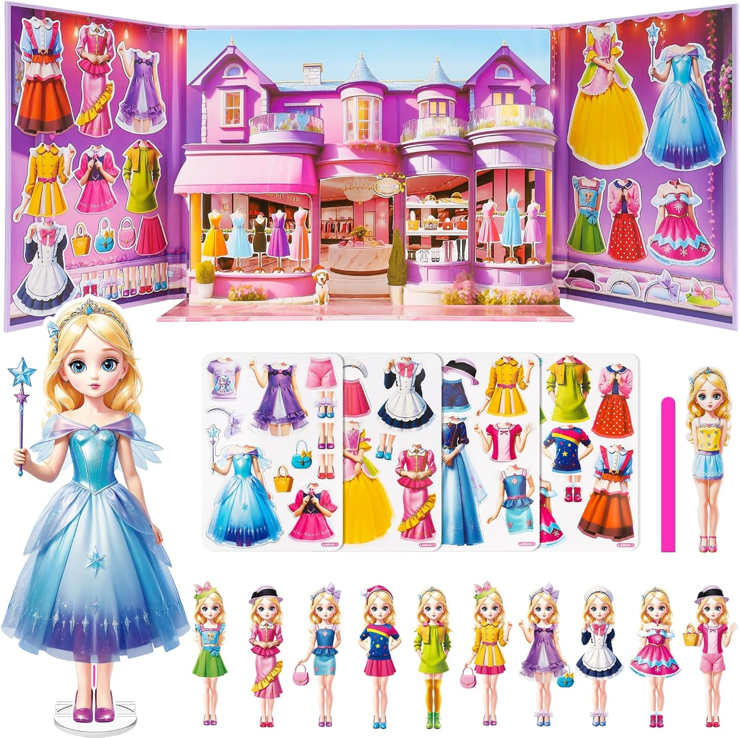 Magnetic Dress Up Dolls for Girls - Princess Magnet Paper Dolls Book with 3D City Buildings - Travel Car Trip Quiet Book Game Toys Easter Birthday Gifts for Kids Toddlers Ages 3 4 5 6 7(Style C)