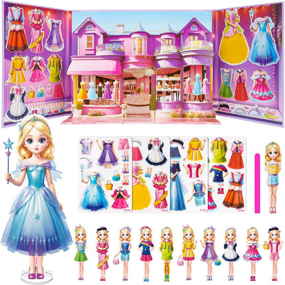 Magnetic Dress Up Dolls for Girls - Princess Magnet Paper Dolls Book with 3D City Buildings - Travel Car Trip Quiet Book Game Toys Easter Birthday Gifts for Kids Toddlers Ages 3 4 5 6 7(Style C)