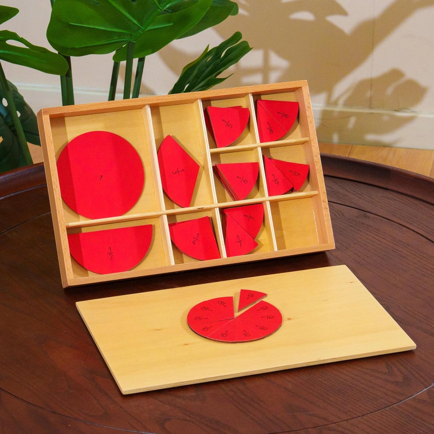 Premium Montessori Cut-Out Fraction Circle, Beechwood Fraction Insets, 10 Equal Parts of a Circle, Wooden Math Manipulative for Fraction Concepts & Equivalence, Homeschool Classroom Kids Ages 5-9