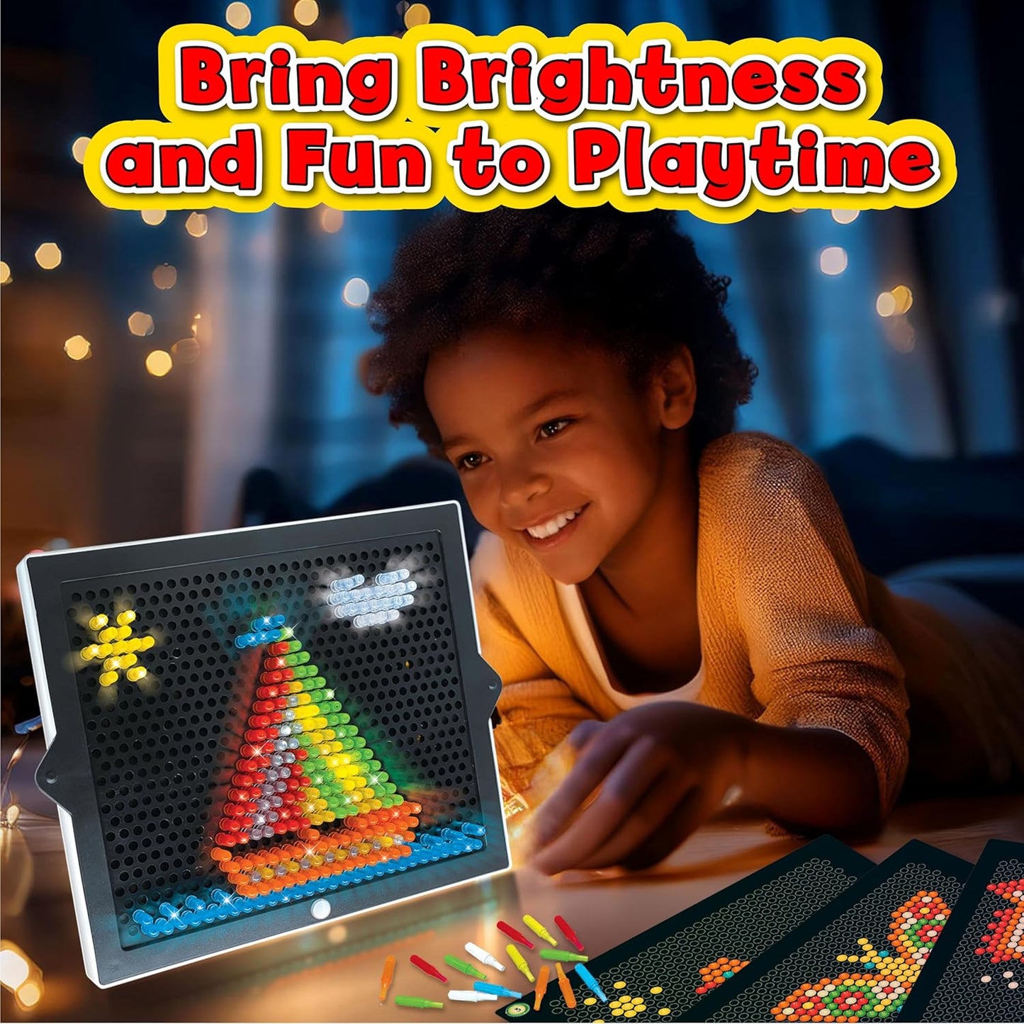 Small World Toys Art Lights, Montessori Light-Up Peg Board for Kids, STEM Educational Retro Toy with 12 Templates & 288 Bright Pegs, Creative Hands-On Activity for Fine Motor Skills, Gift for Ages 4+