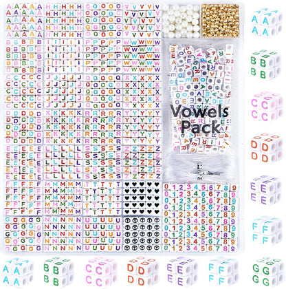 DoDoBeads 1270 Pcs Letter Beads Kit, White and Colorful Square Acrylic Alphabet Beads with Extra Vowels, Numbers & Spacers, Perfect for Friendship Bracelets
