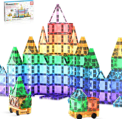 PicassoTiles 40pc Nano Mini Magnetic Tile Construction Building Blocks Travel Toy Set with Storage Case STEM Educational Fun Learning Magnet Tiles Stacking Toys for Toddlers Girls Boys Ages 3+ PN01