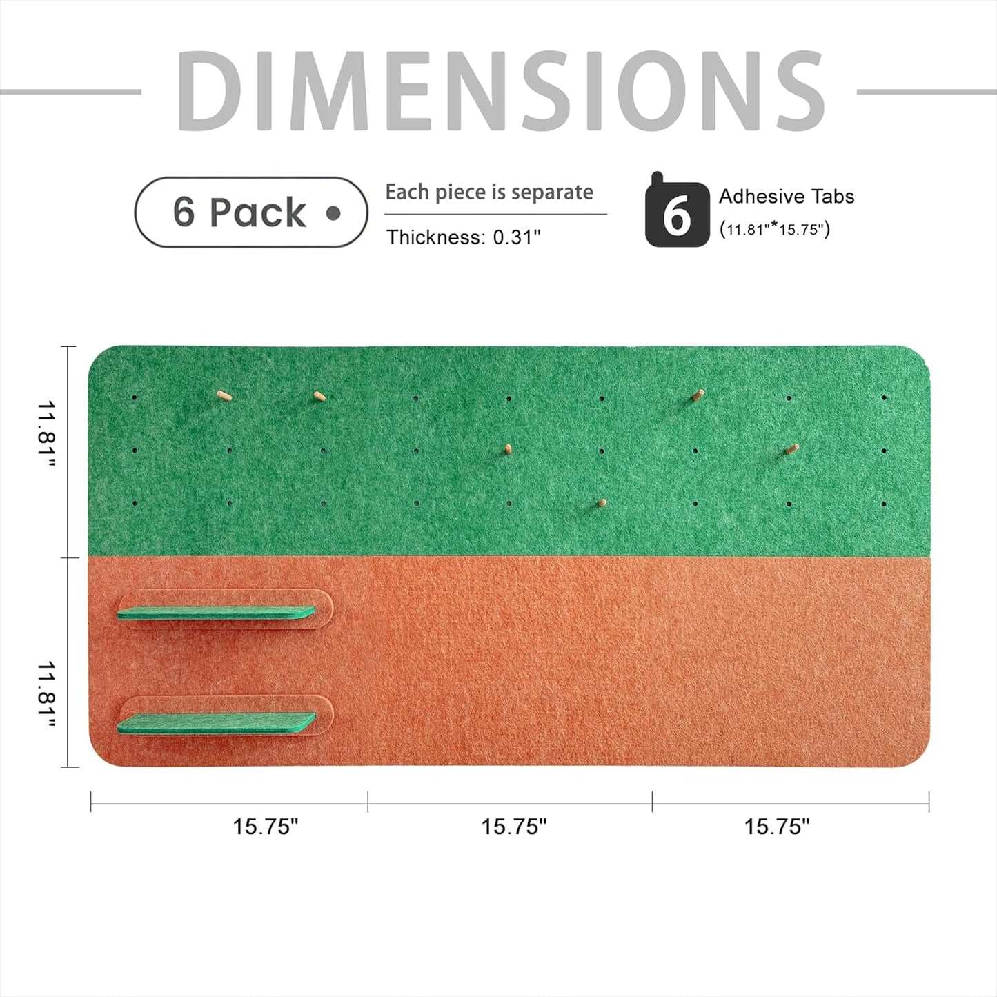6 Pack Felt Bulletin Board Set, 11.8"x15.7" Wall-Mounted Pin Board, Cork Board Alternative with 2 Mini Insert Panels, Vision Board for Photo Display, Kids Wall Decor for Nursery, Classroom