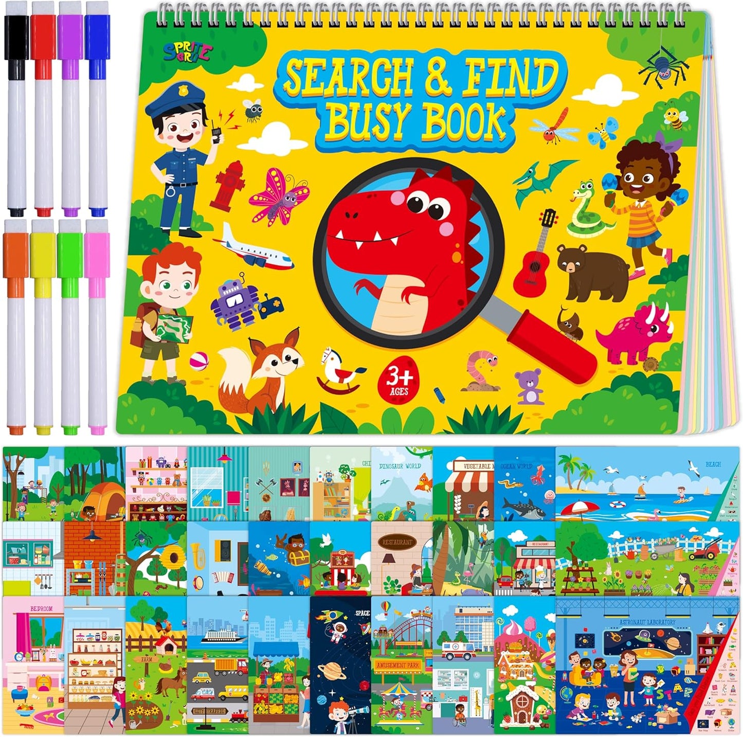 SpriteGru Dry Erase Mazes Game Pad, 30 Mazes Reusable & Erasable Book, Fun Brain Challenge Games Interesting Educational Toy and Learning Tool for Road Trip Airplane Travel