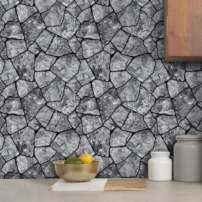 COMSTICKC 3D Faux Gray Stone Wall Sticker Peel and Stick Wall Panels,10 Pcs of 12"X12",Ultra-Light Thin PVC Decorative Tiles Rocks Stone Backsplash Interior Decor,Paintable