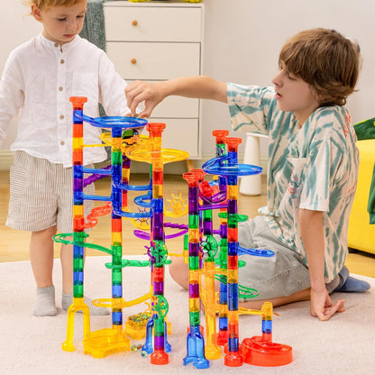 JOYIN 150Pcs Glowing Marble Run- Construction Building Blocks Toys with 5 Glow in The Dark Glass Marbles, STEM Educational Building Block Toy, Birthday Gifts, Easter Basket Stuffers