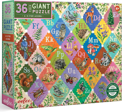 eeBoo 36 Piece Giant Floor Puzzle - Dinosaur Alphabet Children's Puzzle ABC & Dino Themed, Large Pieces for Small Hands to Develop Motor Skills