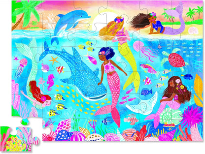 Crocodile Creek 36-Piece Jigsaw Floor Puzzle - Shark Reef - for Kids Ages 3-5 - Heavy-Duty Shaped Box for Storage - 24" W x 18" H Finished