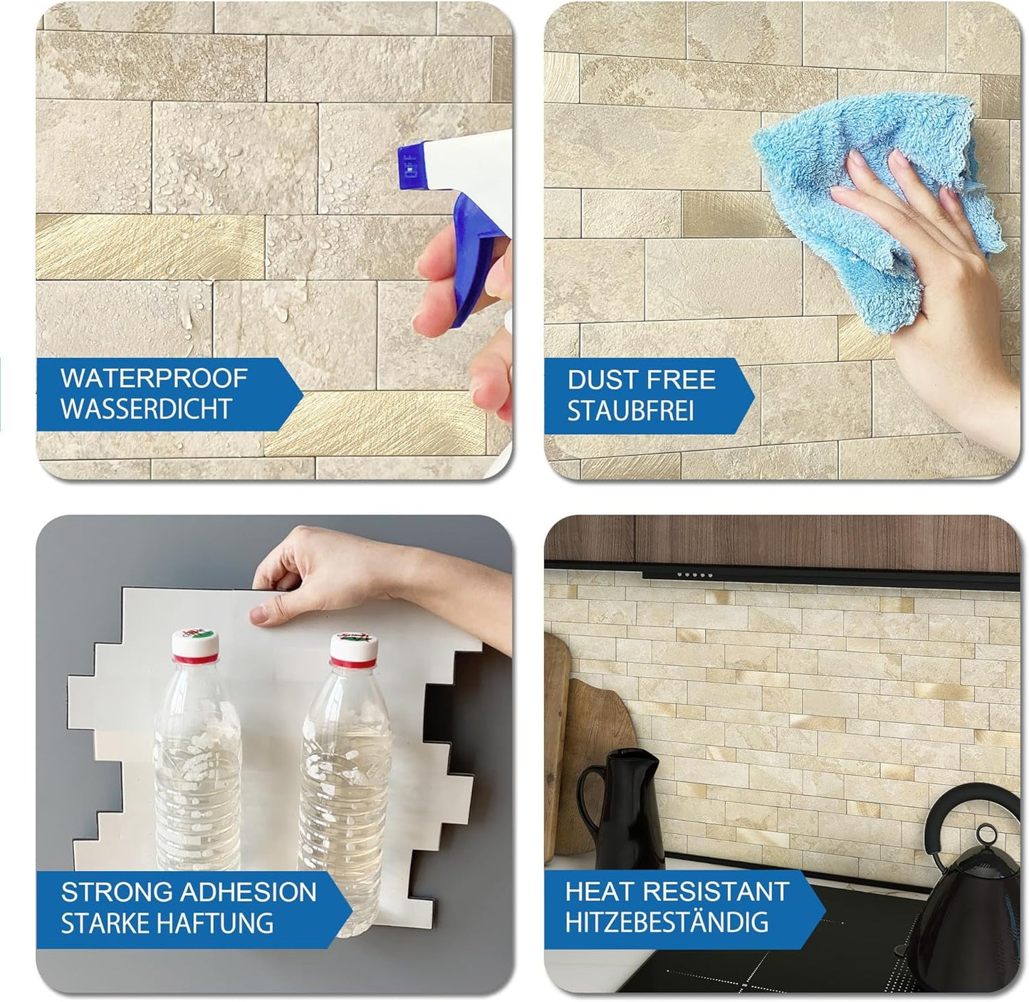 MOFIT Backsplash Tile for Kitchen Peel and Stick Stone Matte Finish,Bathroom Tiles Stickers 3D Wall Panel Linear Mosaic Marble Backsplash Waterproof(5sheets,Blue Green Gray)